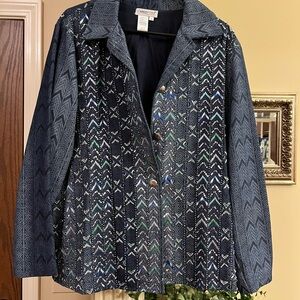 Coldwater Creek Women's Chevron Blazer - Navy and Green